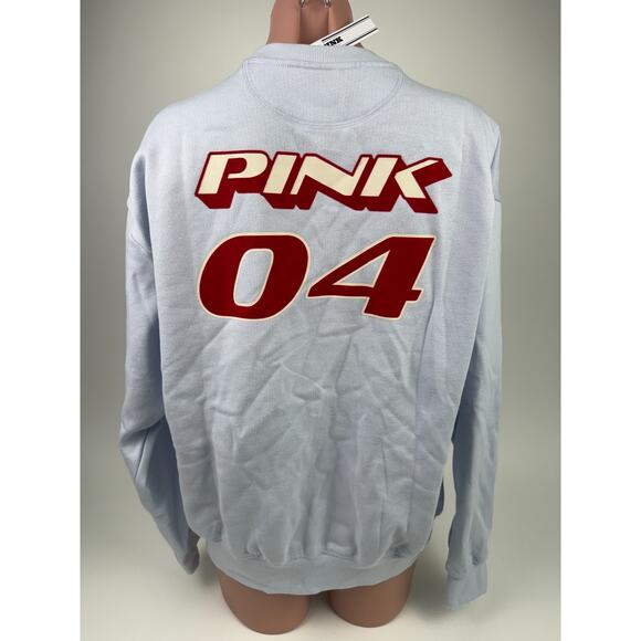 Victoria's Secret PINK Ivy Fleece Classic Crew Neck Blue Sweatshirt  Size L - Picture 5 of 10